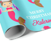 Niedliche Weihnachts-Meerjungfrau-Weihnachtsmannmü Geschenkpapier (Rolleneckpunkt)