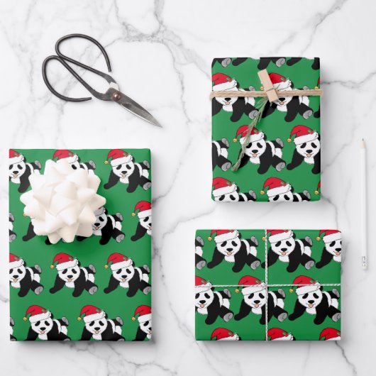 Niedliche Weihnachts-Panda-Kinder Geschenkpapier Set (Vorderseite)