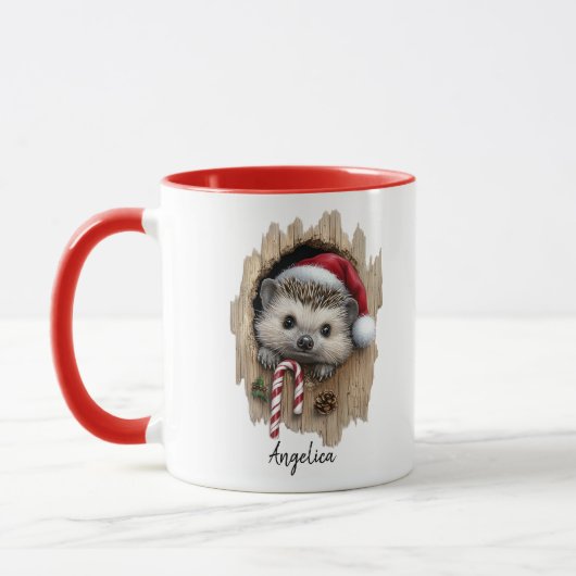 Niedliche Weihnachts-Peeking Igel Weihnachtsmannmü Tasse (Links)