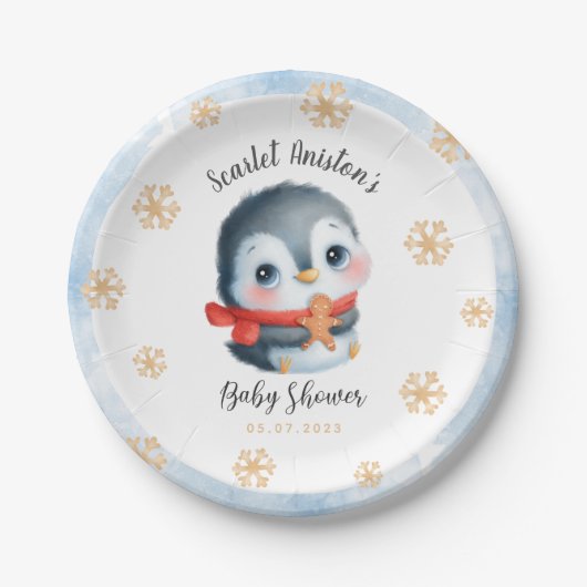 Niedliche Weihnachts-Penguin-Kinderdusche Pappteller (Vorderseite)