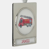 Niedliche Weihnachts-personalisiert-Feuerwehrwagen Banner-Ornament Silber (Rechts)