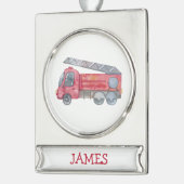 Niedliche Weihnachts-personalisiert-Feuerwehrwagen Banner-Ornament Silber (Links)