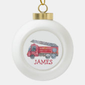 Niedliche Weihnachts-personalisiert-Feuerwehrwagen Keramik Kugel-Ornament (Vorderseite)