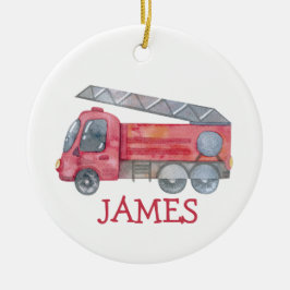 Niedliche Weihnachts-personalisiert-Feuerwehrwagen Keramik Ornament