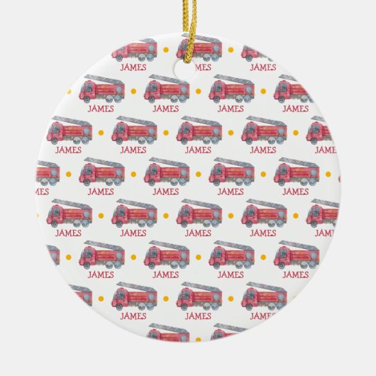 Niedliche Weihnachts-personalisiert-Feuerwehrwagen Keramik Ornament (Vorne)
