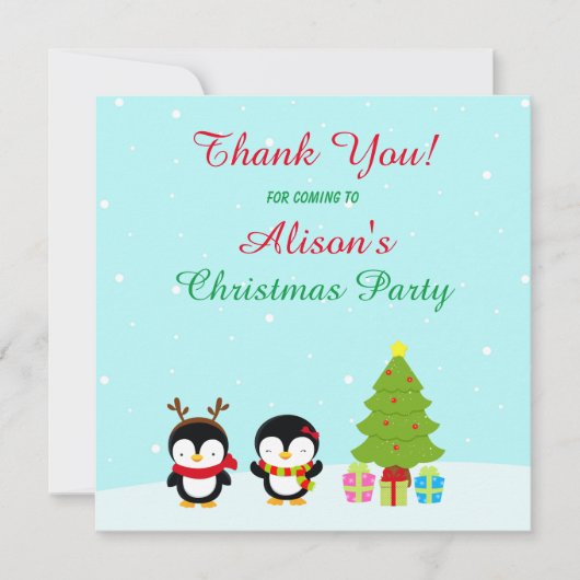 Niedliche Weihnachts-Pinguine und Baum Dankeskarte (Vorderseite)