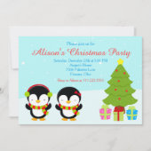 Niedliche Weihnachts-Pinguine und Baum Einladung (Vorderseite)