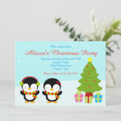 Niedliche Weihnachts-Pinguine und Baum Einladung (Stehend Vorderseite)