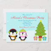 Niedliche Weihnachts-Pinguine und Baum Einladung (Vorderseite)