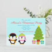Niedliche Weihnachts-Pinguine und Baum Einladung (Stehend Vorderseite)