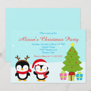 Niedliche Weihnachts-Pinguine und Baum Einladung