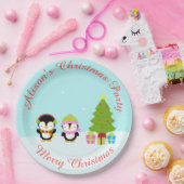 Niedliche Weihnachts-Pinguine und Baum Pappteller (Party)