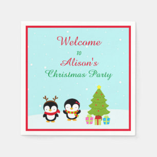 Niedliche Weihnachts-Pinguine und Baum Serviette