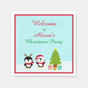 Niedliche Weihnachts-Pinguine und Baum Serviette
