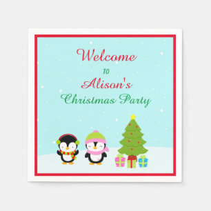 Niedliche Weihnachts-Pinguine und Baum Serviette