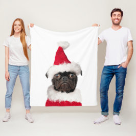 Niedliche Weihnachts-Schwarzer Mops-Weihnachtsmann Fleecedecke