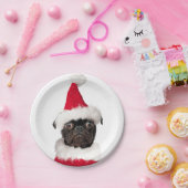 Niedliche Weihnachts-Schwarzer Mops-Weihnachtsmann Pappteller (Party)