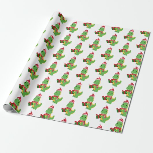 Niedliche Weihnachts-T-Rex Geschenkpapier (Ungerollt)