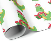 Niedliche Weihnachts-T-Rex Geschenkpapier (Rolleneckpunkt)