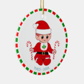 Niedliche Weihnachts-Weihnachtself und Candy Canes Keramik Ornament (Rechts)