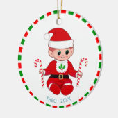 Niedliche Weihnachts-Weihnachtself und Candy Canes Keramik Ornament (Links)