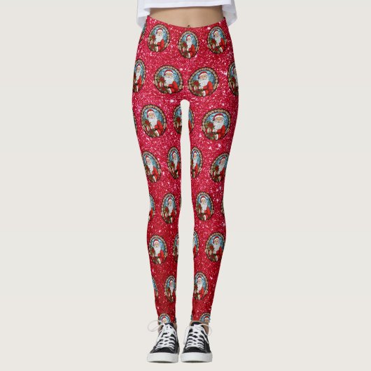 Niedliche Weihnachts-Weihnachtsgrafik Rote Legging Leggings (Vorderseite)