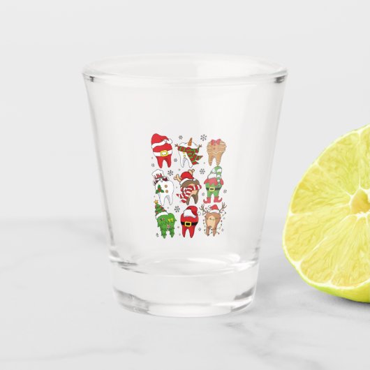 Niedliche Weihnachts-Zahnstochfiguren Spaß Urlaub Schnapsglas (Vorderseite)