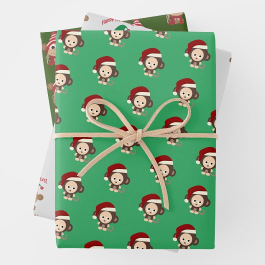 Niedliche Weihnachtsaffen Geschenkpapier Set (Beispiel)