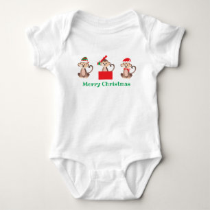 Niedliche Weihnachtsaffen Santa Elf Rot Grün Baby Strampler