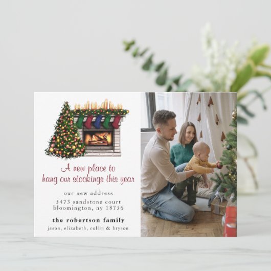 Niedliche Weihnachtsankündigung Neue Zuhause Foto- Einladung (Stehend Vorderseite)