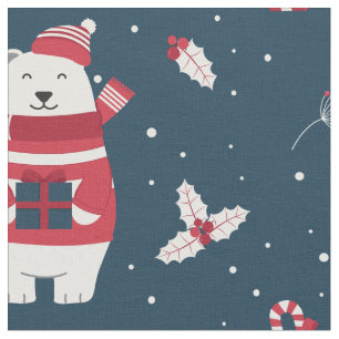 Niedliche Weihnachtsbären Red Sweaters Hats Blue Stoff