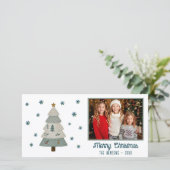 Niedliche Weihnachtsbaum Schneeflocken Familienfes Feiertagskarte (Stehend Vorderseite)