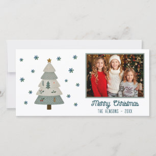 Niedliche Weihnachtsbaum Schneeflocken Familienfes Feiertagskarte