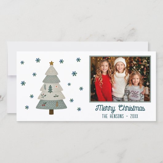 Niedliche Weihnachtsbaum Schneeflocken Familienfes Feiertagskarte (Vorderseite)