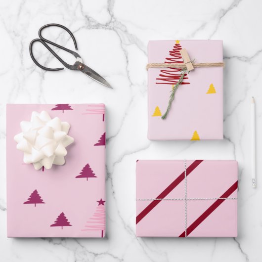 Niedliche Weihnachtsbaum-Wrapping-Papierblätter Geschenkpapier Set (Vorderseite)