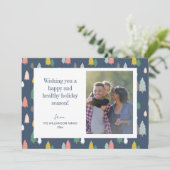 Niedliche Weihnachtsbäume Blaues Foto Feiertagskarte (Stehend Vorderseite)