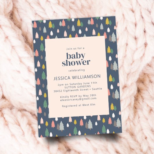 Niedliche Weihnachtsbäume Blue Green Baby Dusche Einladung