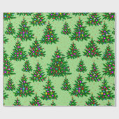 Niedliche Weihnachtsbäume grün Geschenkpapier (Flach)