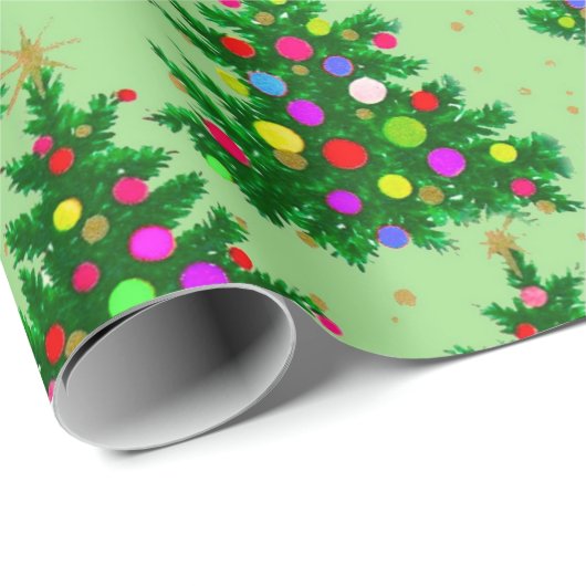 Niedliche Weihnachtsbäume grün Geschenkpapier (Rolleneckpunkt)
