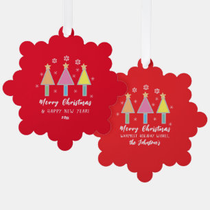 Niedliche Weihnachtsbäume Name Rustikaler Roter Ur Ornament Karte