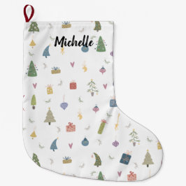 Niedliche Weihnachtsbäume präsentieren Ziermuster Großer Weihnachtsstrumpf