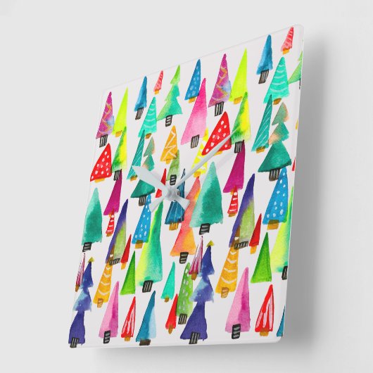 Niedliche Weihnachtsbäume Quadratische Wanduhr (Winkel)