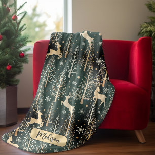 Niedliche Weihnachtsbäume reinigen Monogramm-Grün Fleecedecke