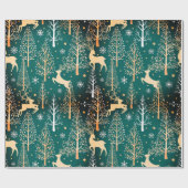 Niedliche Weihnachtsbäume Rentiere grün Geschenkpapier (Flach)