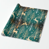 Niedliche Weihnachtsbäume Rentiere grün Geschenkpapier (Ungerollt)