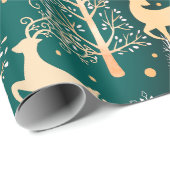 Niedliche Weihnachtsbäume Rentiere grün Geschenkpapier (Rolleneckpunkt)