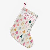Niedliche Weihnachtsbäume Rosa Muster Name Kleiner Weihnachtsstrumpf (Vorderansicht (hängend))