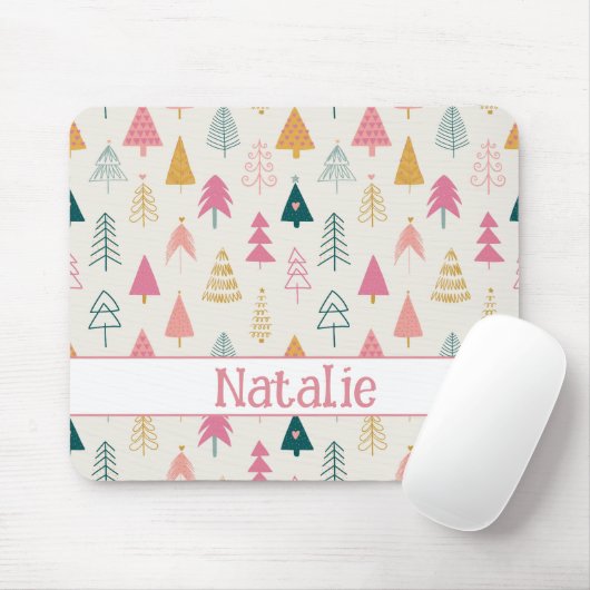 Niedliche Weihnachtsbäume Rosa Muster Name Mousepad (Mit Mouse)