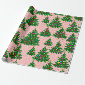 Niedliche Weihnachtsbäume Rose pink Geschenkpapier (Ungerollt)