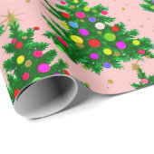 Niedliche Weihnachtsbäume Rose pink Geschenkpapier (Rolleneckpunkt)